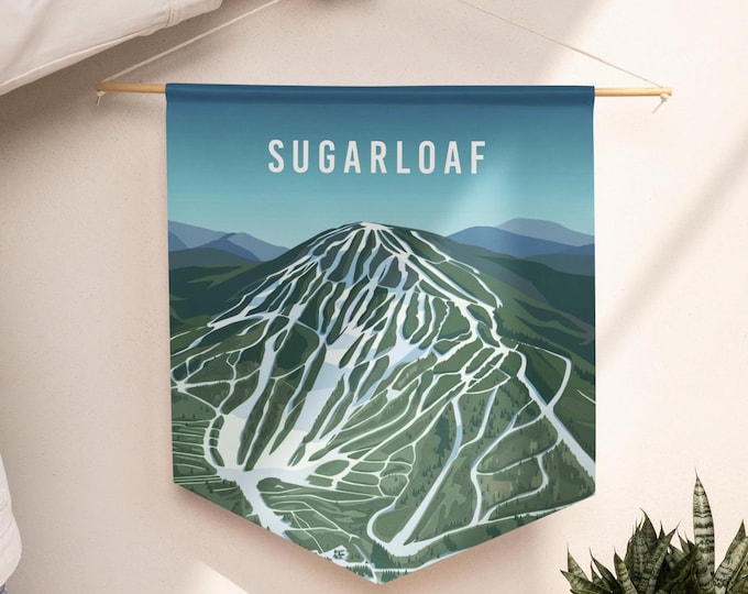 Sugarloaf Mountain Pennant • Maine Ski Mountain Banner Wall Hanging • Sugarloaf Home Decor • Maine Ski Lodge