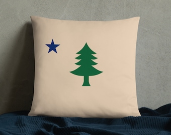 Maine State Flag Pillow – Vintage Pine Tree Design, Mainer Gift