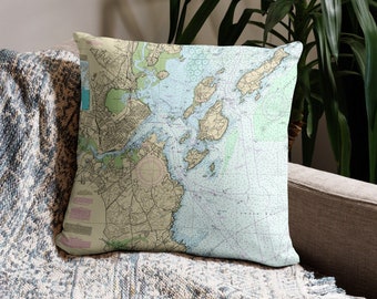Portland Maine Nautical Chart Pillow • Casco Bay Coastal Decor • Portland Maine Map Pillow