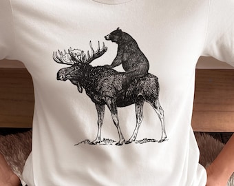 Bear Riding Moose Shirt • Funny Tshirt • Maine T-shirt • Mooseback Bear