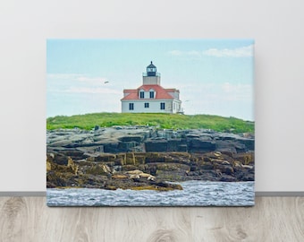 Harbor Seals at Acadia Lighthouse • Maine Lighthouse Photo Print • Egg Rock Light at Acadia National Park