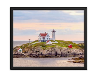Nubble Light Sunrise Photo Print • York Maine Lighthouse Wall Art & Canvas Print • Maine Photography