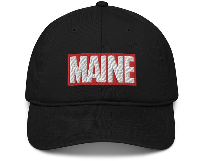 Maine Marvel Hat - Organic Cotton Baseball Cap - Funny Maine Dad Hat - Mainer Apparel