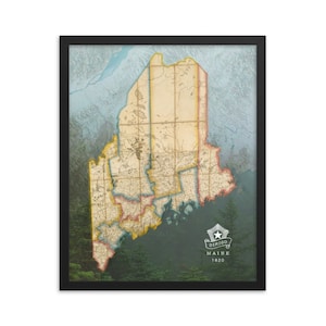 Maine Map Art Print - Vintage Maine Wall Art and Canvas Print - Vintage Map - Dirigo 1820 Poster