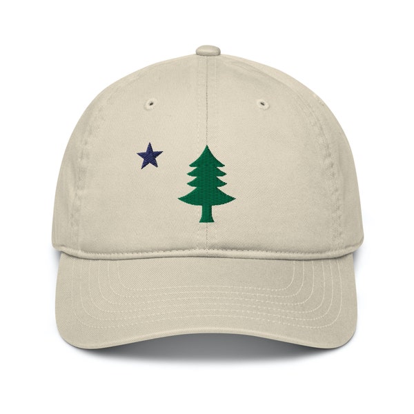 Original Maine Flag Hat - Organic Cotton Baseball Cap - Maine State Flag Embroidered Dad Hat - Vintage Pine Tree Star