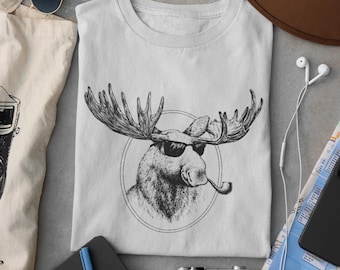 Cool Moose Shirt • Funny Maine Graphic T-Shirt • Maine Moose Tee • Outdoorsy Gift • "Joe Moose" design by Vacationlander