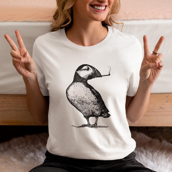 Puffing Puffin Eco-Tee - Funny Puffin Shirt - Organic and Recycled T-Shirt - Maine 420 Apparel - Maine Gift