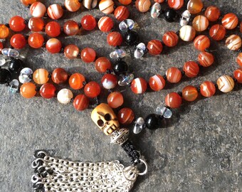 Security Mala: 108-bead Hand-knotted Japa Mala in Red Agate