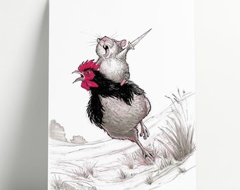 Warrior Hamster Art Print: Hamster Illustration, Cute Farm Animal Decor (10x8)