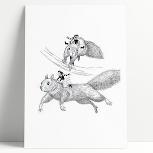 Squirrel Art Print: Whimsical Woodland Nursery Decor (10x8 in)