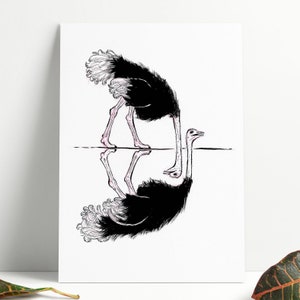 Ostrich Print - Ostrich Decor - Ostrich Art - Ostrich Wall Art - Big Birds Lovers - Black and White Illustration Print - Ink Drawing Ostrich