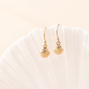 Gold Seashell Charm Drop Earrings  | 14k Gold Filled | Dainty | Minimal | Tiny Charm | Everyday Earrings | Bridesmaid | Wedding |