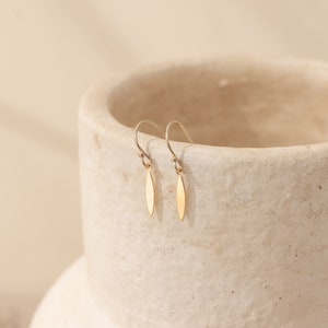 Gold Charm Drop Earrings | Skinny Marquise | 14k Gold Filled | Dainty | Minimal | Tiny Charm | Everyday Earrings | Bridesmaid | Wedding |