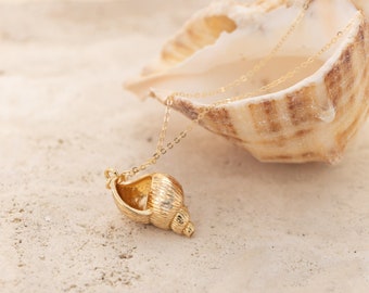 Gold Seashell Necklace Charm | 14K Gold Filled | 18" | Statement Necklace | Dainty | Minimalism | Trending
