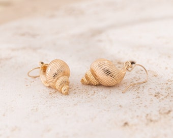 Gold Seashell Dangle Charm Earrings | 14k Gold Filled | Trending Earrings | Bold Statement | Bridesmaid Gift | Gifts for Her | Wedding