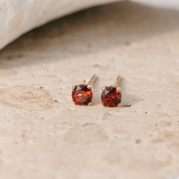 Red Garnet Stud Earrings | Simulated Garnet | 14k Gold Filled | 3MM | Dainty | Tiny Studs | January Birthstone Studs | Gifts for Her