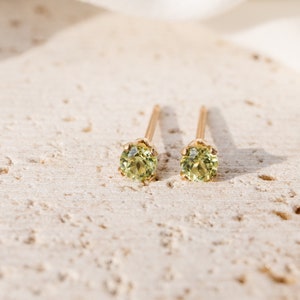 Peridot Stud Earrings August Birthstone Simulated Peridot 14k Gold Filled 3MM Dainty Minimal Tiny Studs Gifts for Her image 1