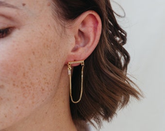Diamond Chain Earrings in 14K Gold Filled | Simulated Diamonds | Cubic Zirconia | Best Friend Gift | Handmade Jewelry