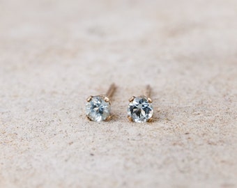 Aquamarine Stud Earrings | Simulated | 3MM | 14k Gold Filled | Dainty | March Birthstone | Bridesmaid Gift