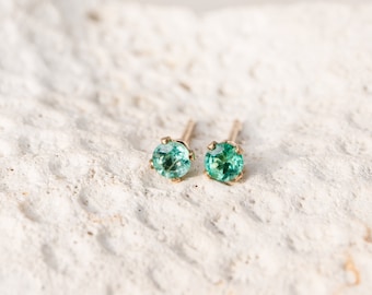 Emerald Studs | Simulated Emeralds | May Birthstone | 14k Gold Filled | 3MM | Dainty | Gifts for Her