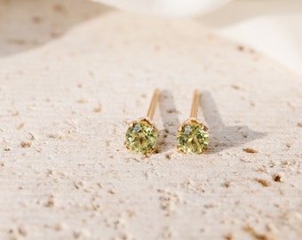 Peridot Stud Earrings | August Birthstone |  Simulated Peridot | 14k Gold Filled | 3MM | Dainty | Minimal | Tiny Studs | Gifts for Her