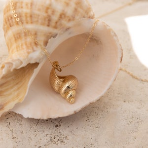 Gold Seashell Necklace Charm 14K Gold Filled 18 Statement Necklace Dainty Minimalism Trending image 4