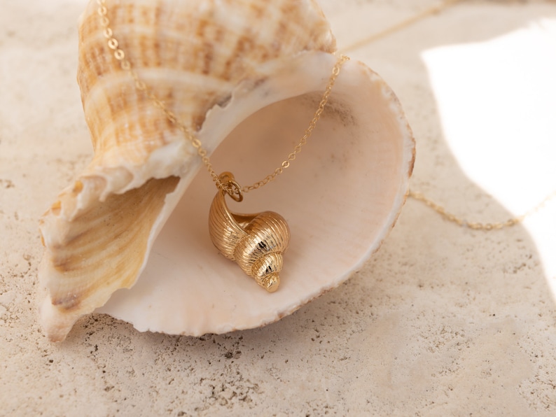 Gold Seashell Necklace Charm 14K Gold Filled 18 Statement Necklace Dainty Minimalism Trending image 4