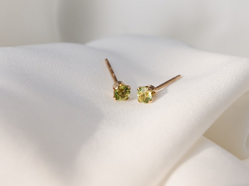 Peridot Stud Earrings August Birthstone Simulated Peridot 14k Gold Filled 3MM Dainty Minimal Tiny Studs Gifts for Her image 5