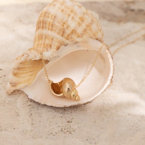 Gold Seashell Necklace Charm 14K Gold Filled 18 Statement Necklace Dainty Minimalism Trending image 6