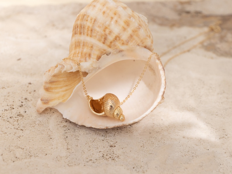 Gold Seashell Necklace Charm 14K Gold Filled 18 Statement Necklace Dainty Minimalism Trending image 6