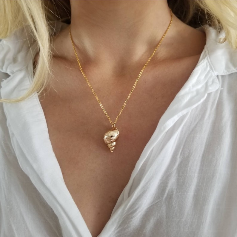 Gold Seashell Necklace Charm 14K Gold Filled 18 Statement Necklace Dainty Minimalism Trending image 2
