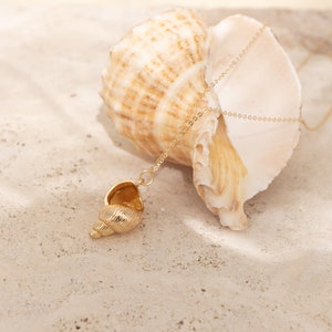 Gold Seashell Necklace Charm 14K Gold Filled 18 Statement Necklace Dainty Minimalism Trending image 7