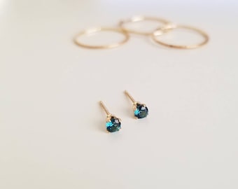 Blue Topaz Stud Earrings | 14k Gold Filled | 3MM | Dainty | Minimal | Tiny Studs | Delicate | Gifts for Her | December Birthstone