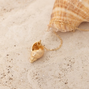 Gold Seashell Necklace Charm 14K Gold Filled 18 Statement Necklace Dainty Minimalism Trending image 3