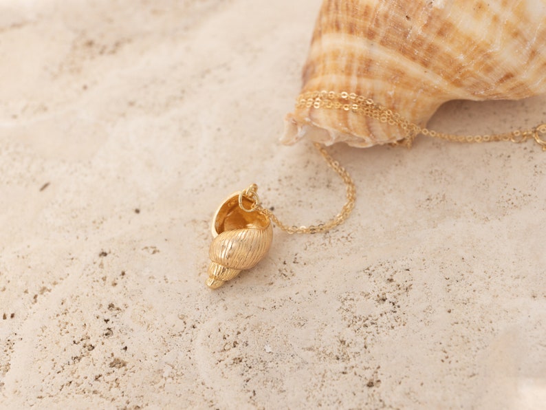 Gold Seashell Necklace Charm 14K Gold Filled 18 Statement Necklace Dainty Minimalism Trending image 3