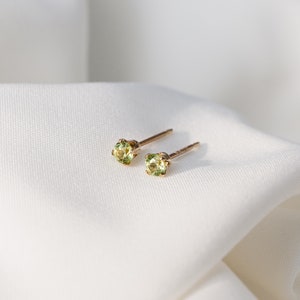 Peridot Stud Earrings August Birthstone Simulated Peridot 14k Gold Filled 3MM Dainty Minimal Tiny Studs Gifts for Her image 4