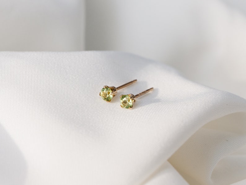 Peridot Stud Earrings August Birthstone Simulated Peridot 14k Gold Filled 3MM Dainty Minimal Tiny Studs Gifts for Her image 4