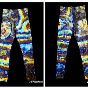 Blue, brown and yellow geode leggings
