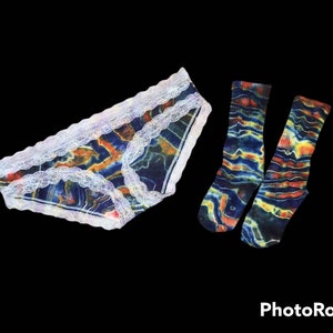 Orange and dark blue geode panties and socks set