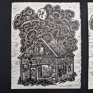 House on Fire Linocut Print