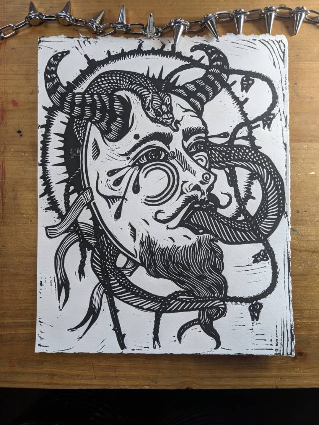 Devil Mask Linocut Etsy