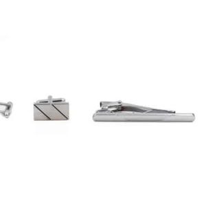 Andrew Chrome Rectangular Cuff-Links and Tie Clip Set
