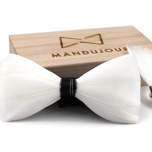 All White Snow Goose Feathers Bow Ties lapel Pin Set - Mandujour Handmade