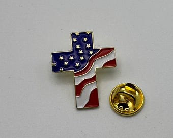 American Flag Cross Lapel Pin: Patriotic USA Religious Gift
