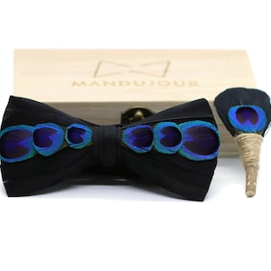 New York Feather Bow Tie & Lapel pin set