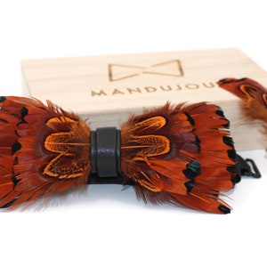 Orange Feathers Bow Ties lapel Pin Set - Mandujour Handmade