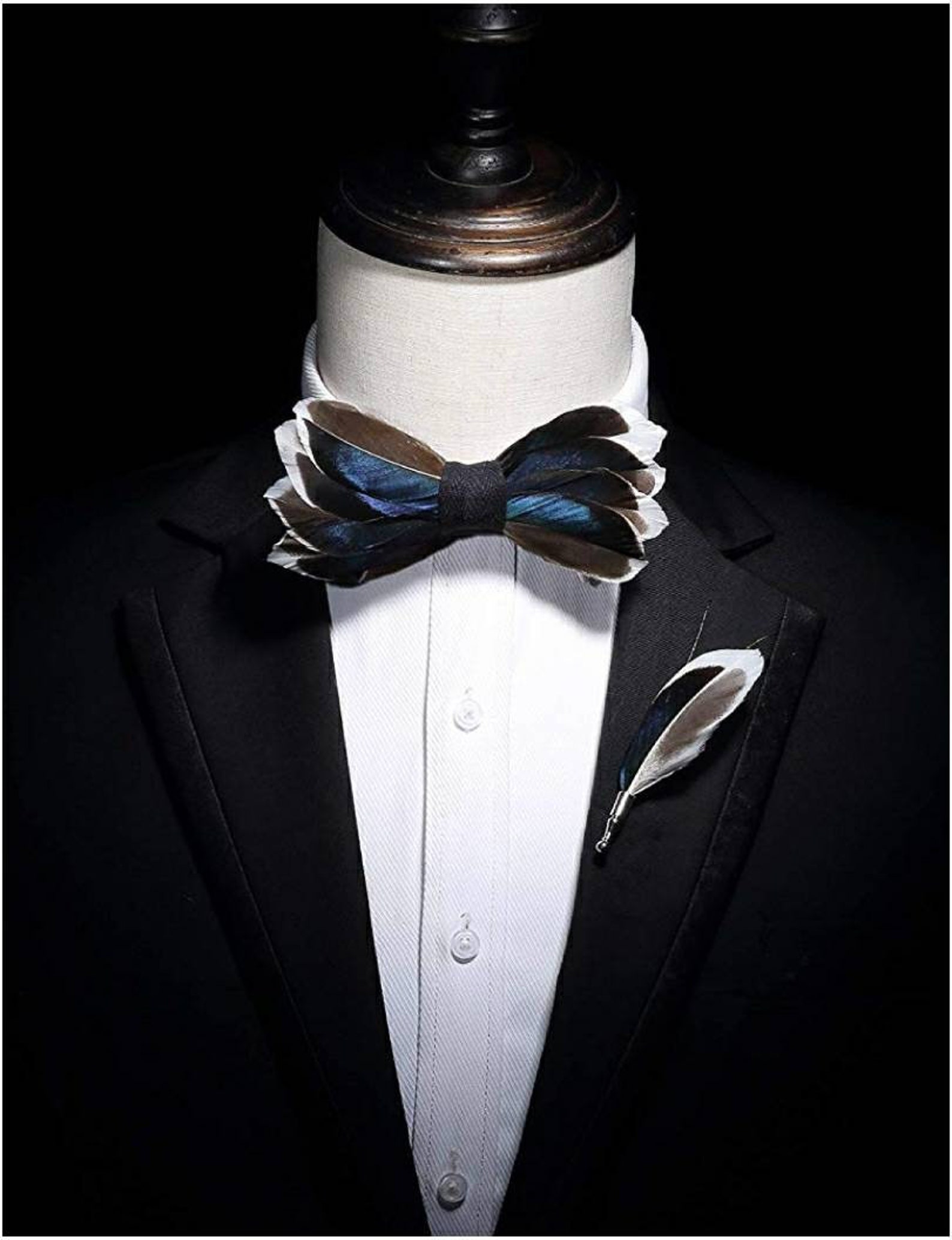 All Duck Feather Bow Tie With Feather Lapel Pin Set - Etsy