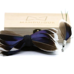 All Duck Feather Bow Tie  with Feather Lapel Pin Set