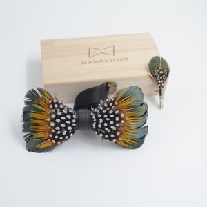 Multicolored Polka-dot Feathers Bow Ties lapel Pin Set - Mandujour Handmade