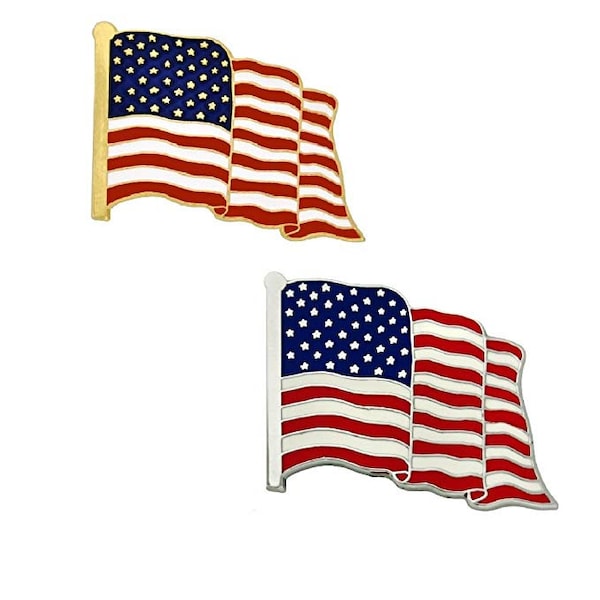 Waving American Flag Lapel Pin ( Silver or Gold )